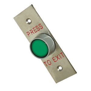 COR-ACC405IL small green illuminated button is mounted on a slim metal plate 