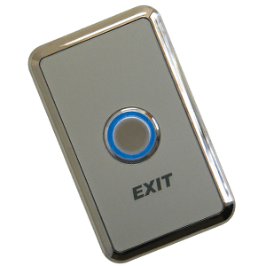  COR-ACC470IL weatherproof exit button is made of chrome acrylic  material and incorporates a ring-shaped LED that can light in RED or BLUE mode, under control of an external door control device 