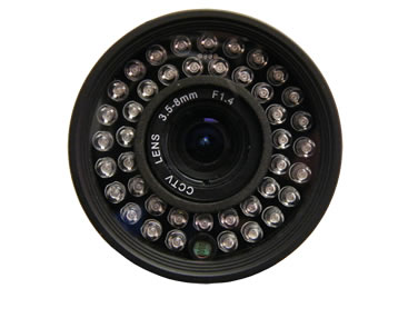 weatherproof indoor/outdoor color surveillance camera has a varifocal lens