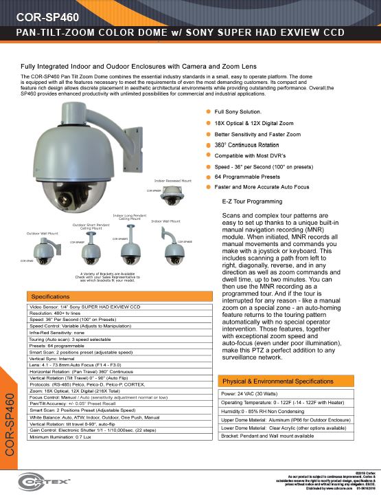 PTZ spec sheet