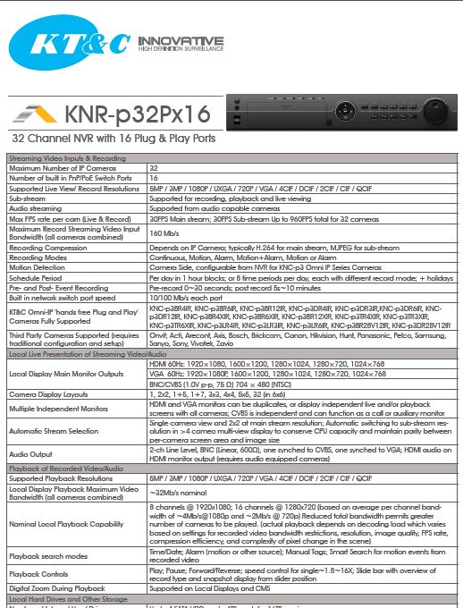 Spec Sheet image for the KT NVR