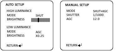 Shutter/AGC Selection Options for The COR-553HD