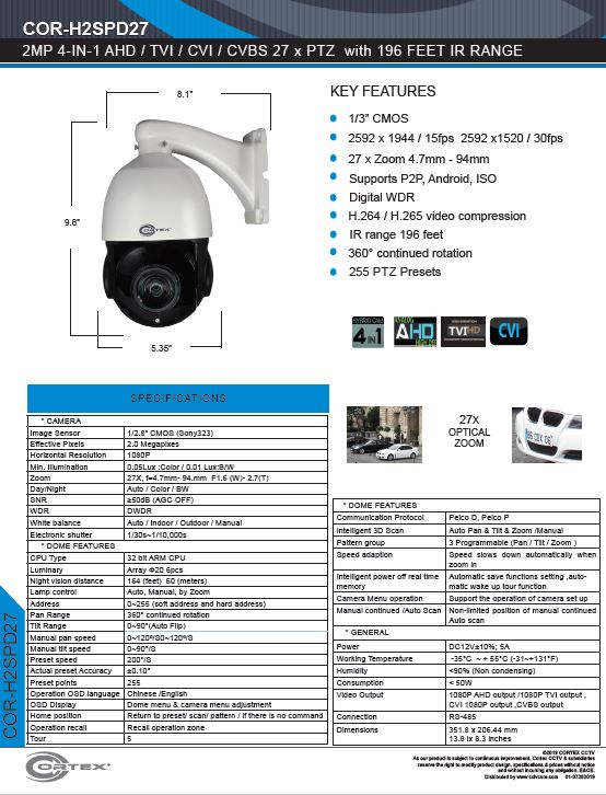5MP 2K  Medallion  4 in 1 Infrared PTZ Security Camera with 27x zoom lens