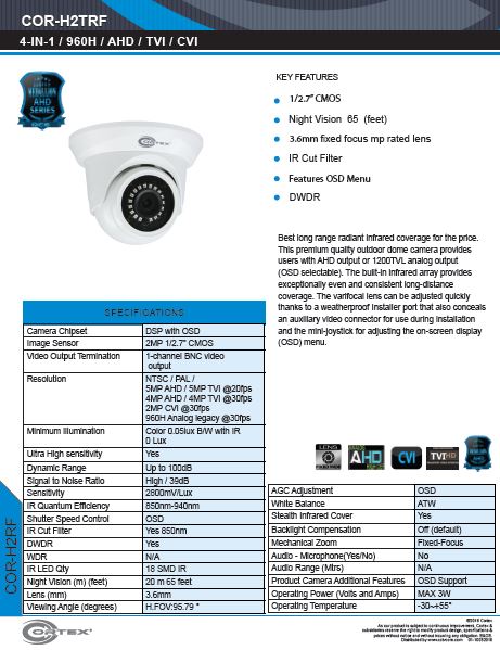 Gray model AHD,TVI,CVI camera, 2MP 1080p 30fps (NTSC)