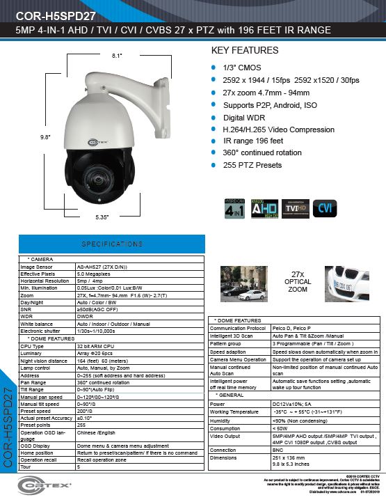 5MP 2K  Medallion  4 in 1 Infrared PTZ Security Camera with 27x zoom lens