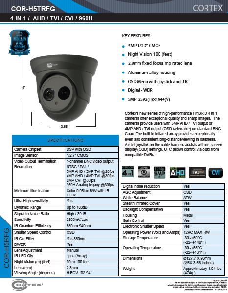 Medallion 5MP Network Turret Camera with IR and 2.8mm wide angle lens