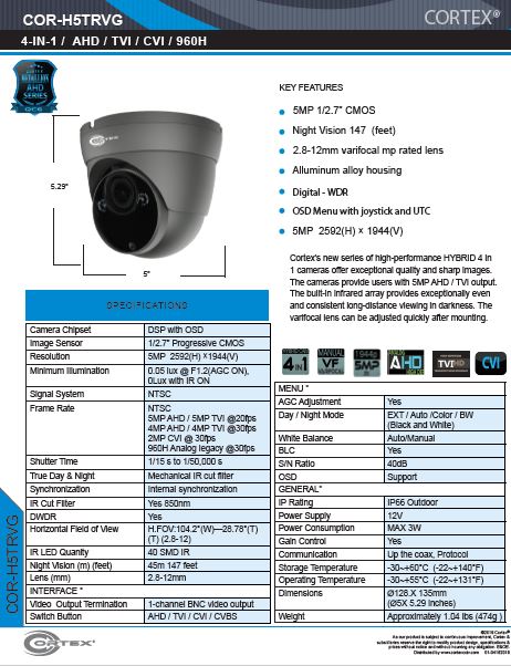 Medallion 5MP (4K) Outdoor Network Turret Camera with 2.8 ~ 12mm (Motorized) lens. 