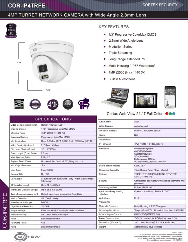 Medallion network camera,4MP Medallion network camera with 1920(H)×1080(V) resolution, this Medallion IP Turret Security Camera has Dragonfire® IR wide angle lens