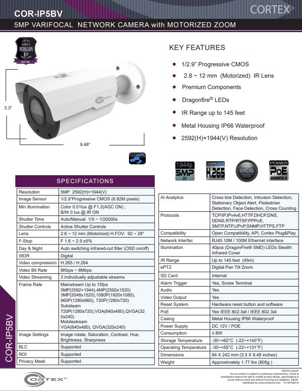 Medallion 8MP (4K) Outdoor Network Camera with 2.8 ~ 12mm (Motorized) lens. 