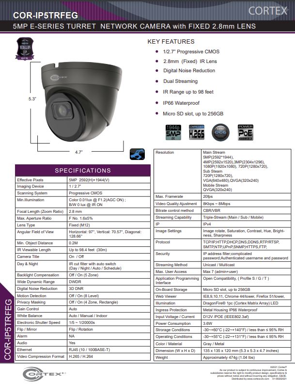  Medallion Series 5MP Gray Turret Dome Security Camera with 2.8mm wide angle Lens