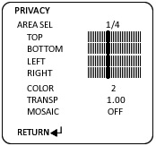 menu options for the OSD for COR-553HD full size security camera