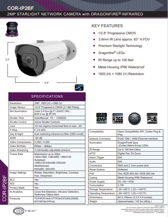 Medallion network camera, 1920(H)×1080(V) IP infrared bullet security camera with Medallion network IR bullet security camera with DragonFire® 2pcs (Cortex Matrix Array) LEDs ,triple stream,WDR, alarm trigger and much more.