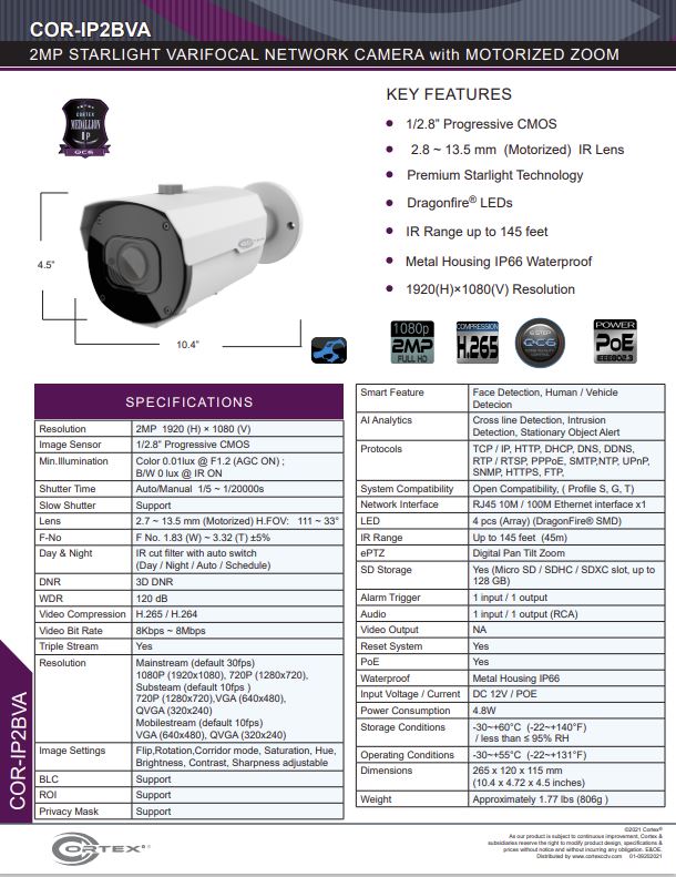 Medallion network camera, 2MP Medallion network camera with 1920(H)×1080(V) resolution, this Medallion IP Bullet Security Camera has 2.7 -13.5mm Motorized Zoom and Auto Focus