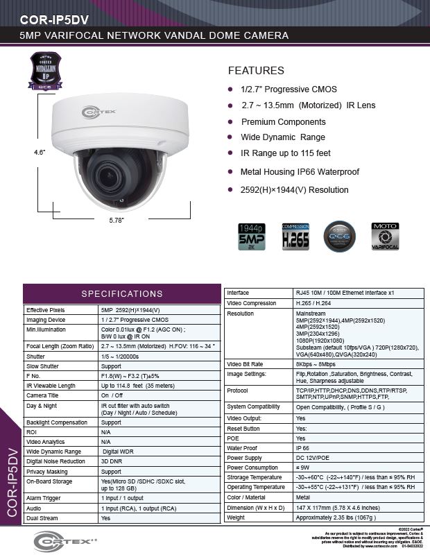Medallion network camera,2MP Medallion network camera with 5MP IP Outdoor Dome Network Camera with 31-102° Angle of view
