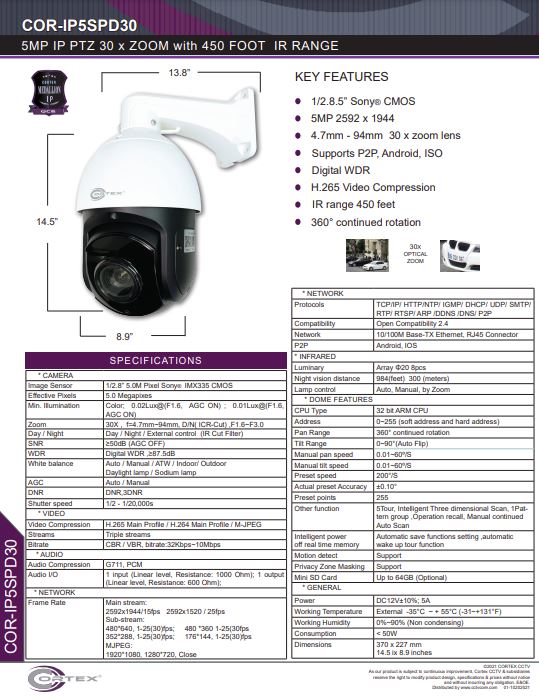 5MP Medallion network ptz camera with 5MP IP  4.7mm - 94mm 30x Zoom